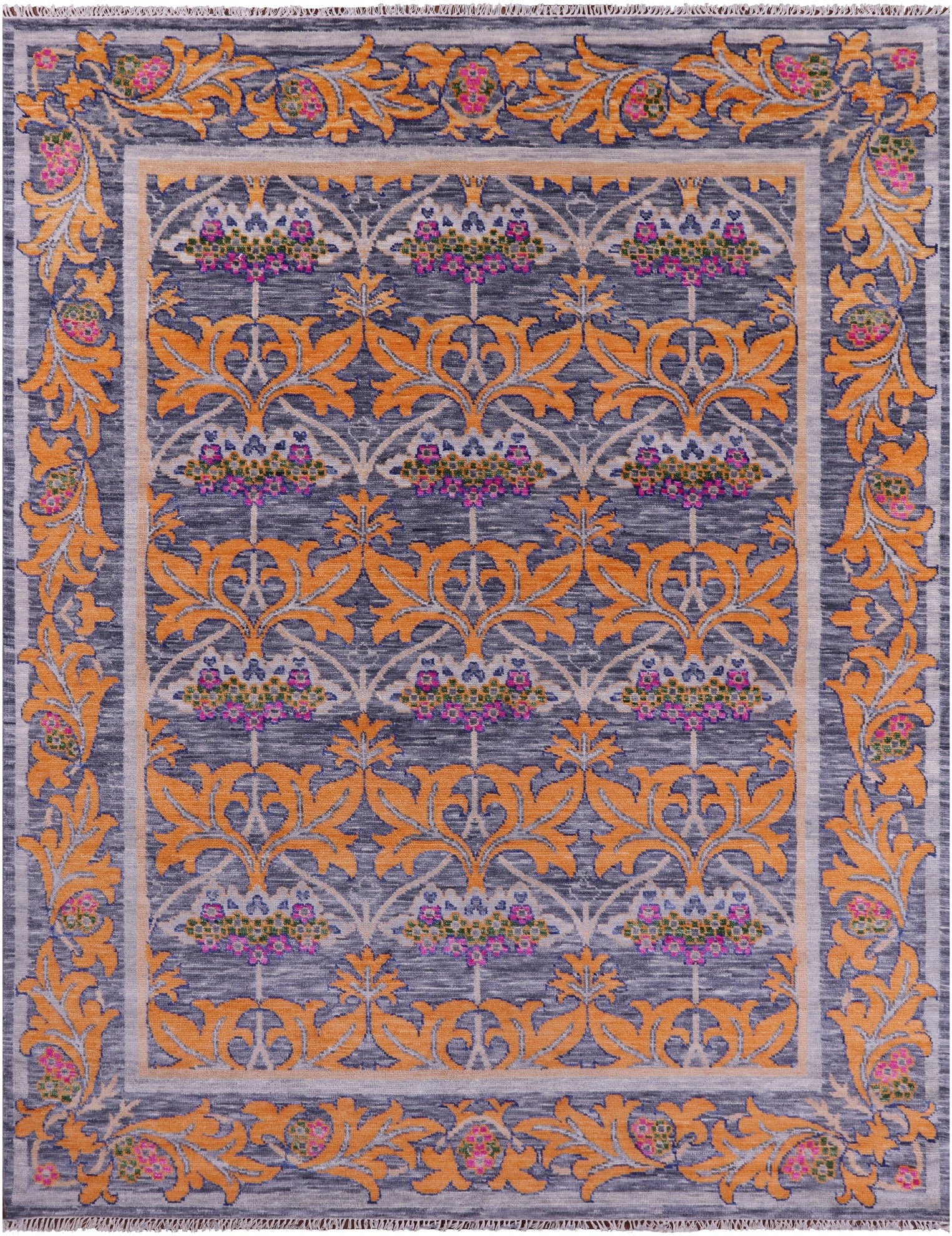 Grey William Morris Hand Knotted Wool Rug - 8' 0" X 10' 3" - Golden Nile