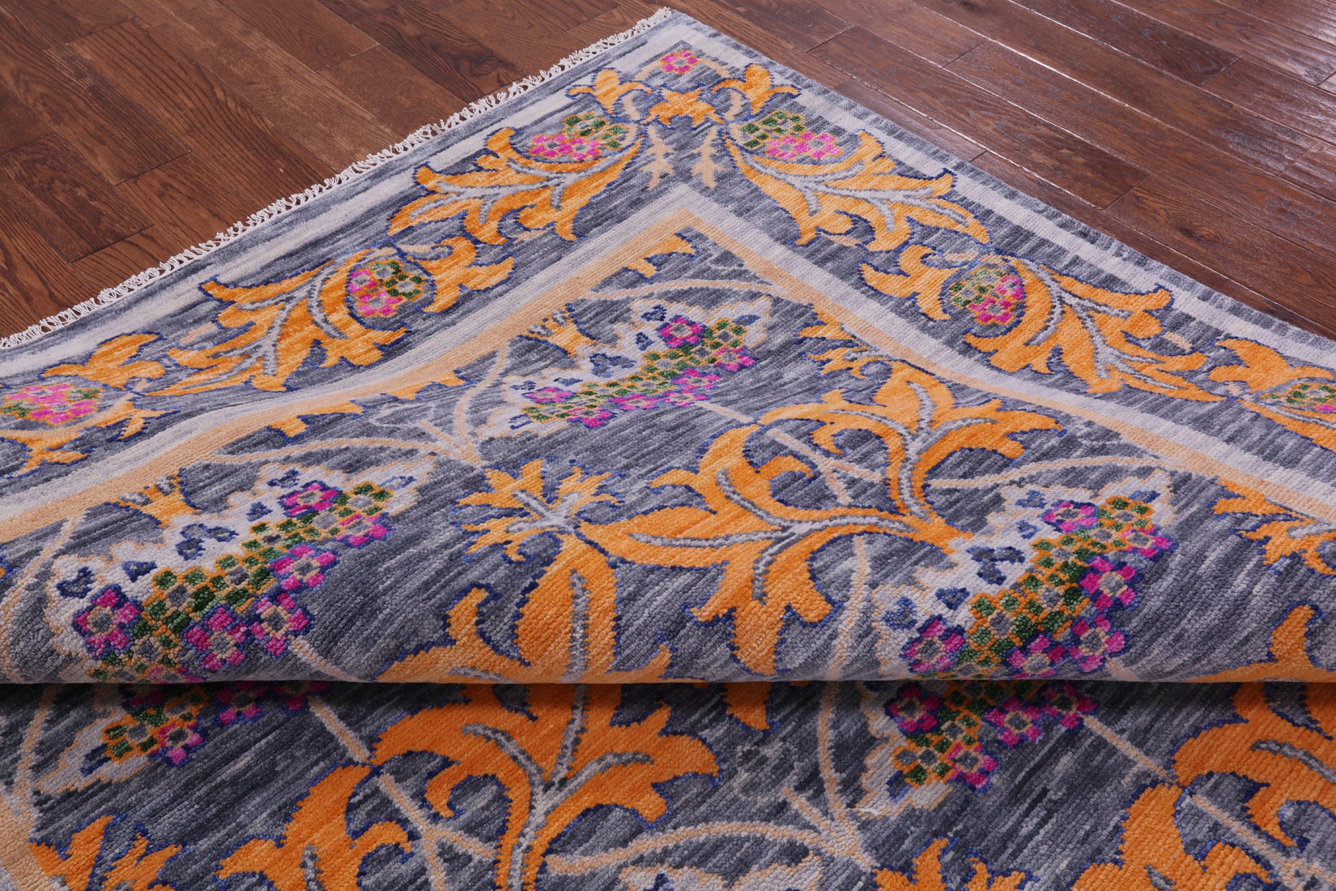 Grey William Morris Hand Knotted Wool Rug - 8' 0" X 10' 3" - Golden Nile