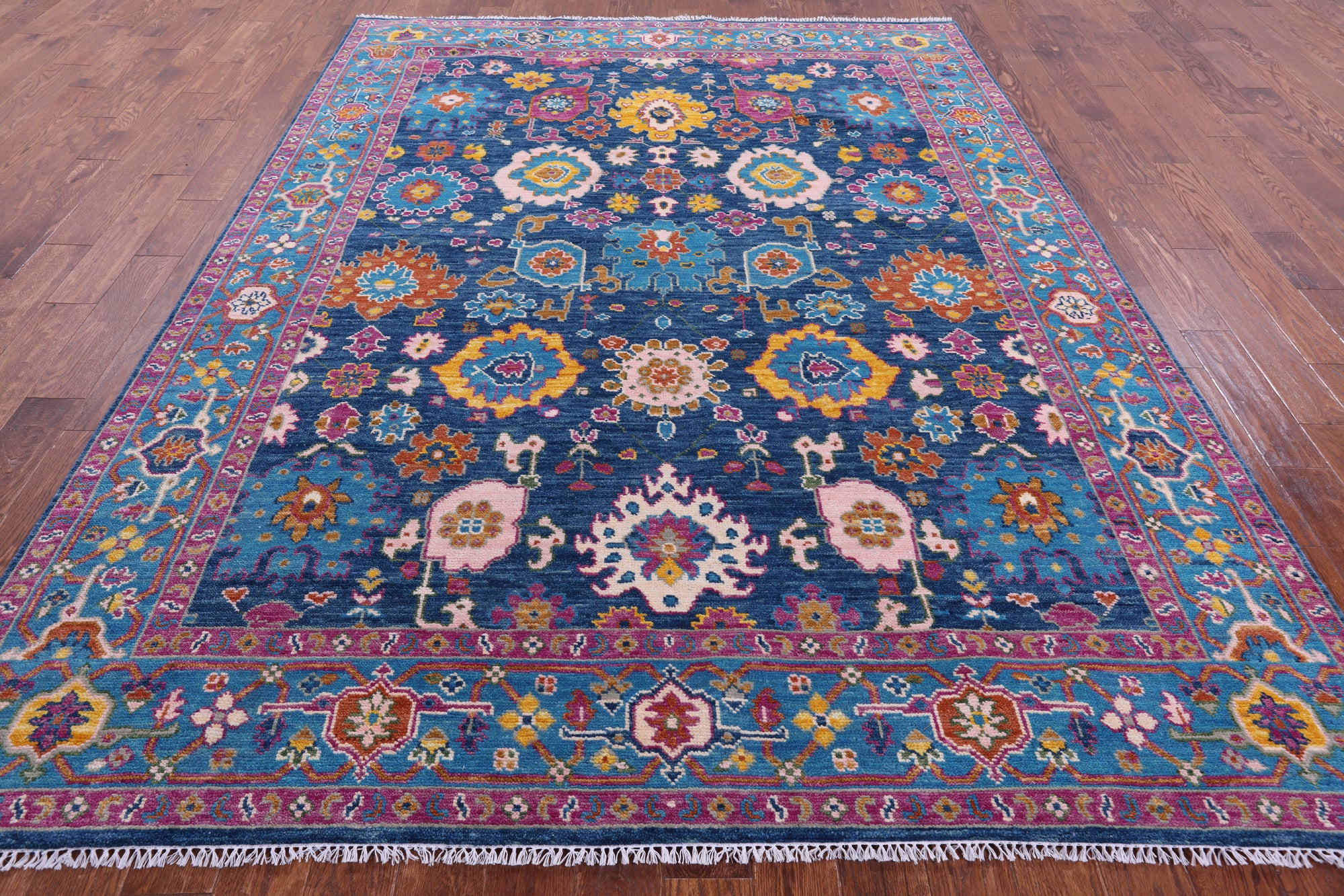 Blue Turkish Oushak Hand Knotted Wool Rug - 8' 0" X 10' 7" - Golden Nile