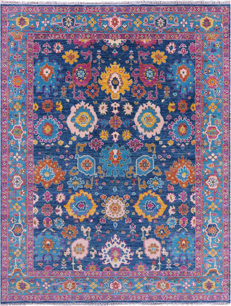 Blue Turkish Oushak Hand Knotted Wool Rug - 8' 0" X 10' 7" - Golden Nile
