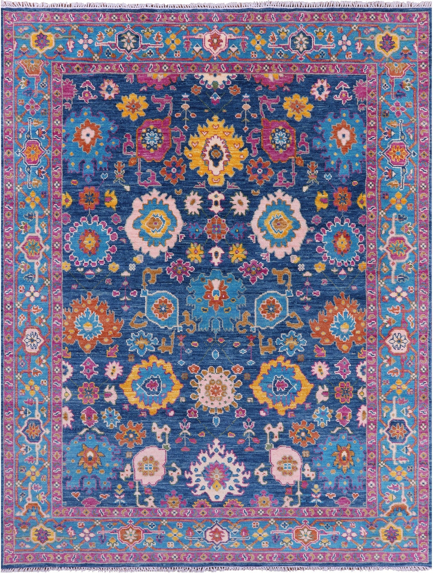 Blue Turkish Oushak Hand Knotted Wool Rug - 8' 0" X 10' 7" - Golden Nile