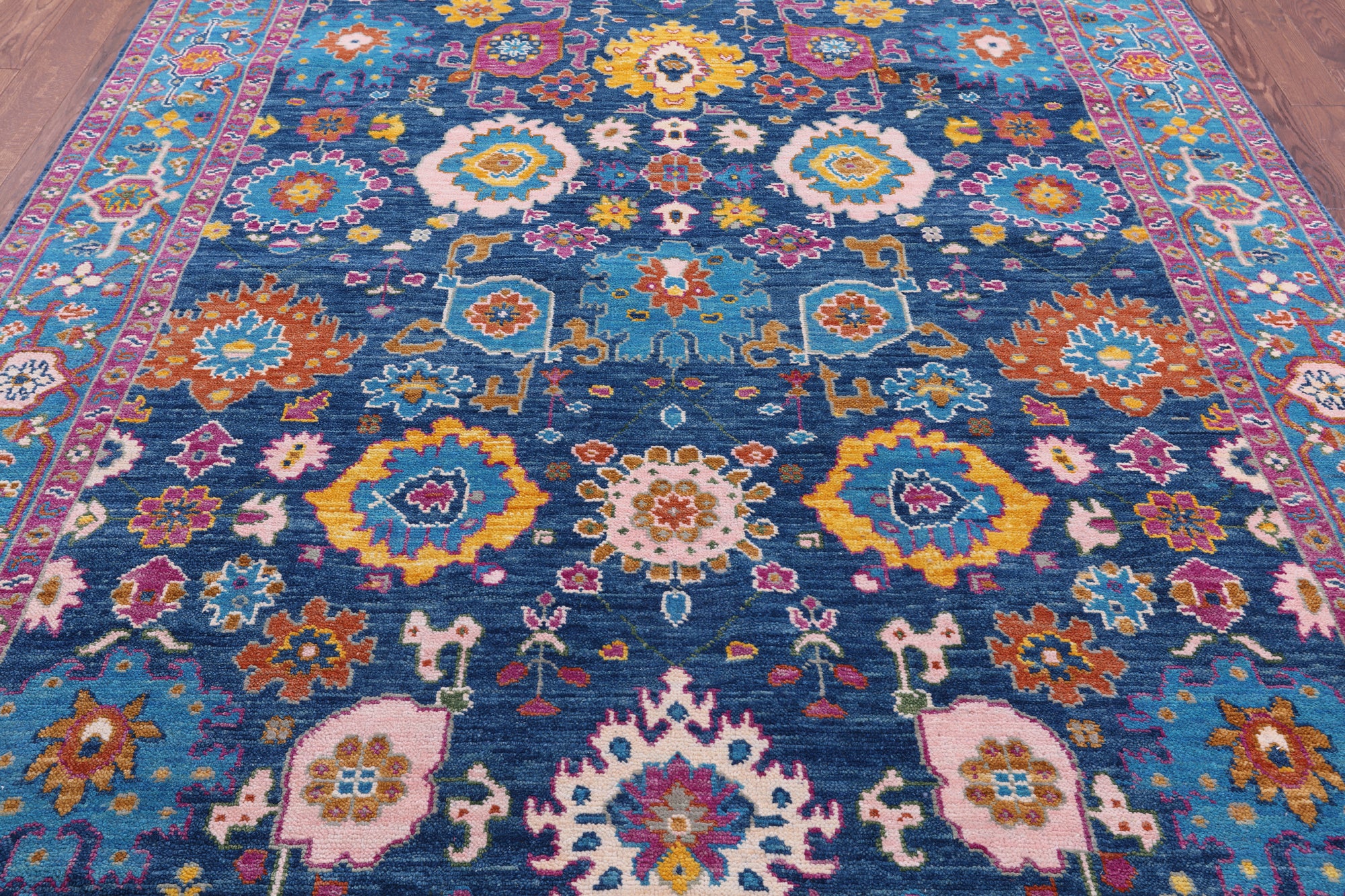 Blue Turkish Oushak Hand Knotted Wool Rug - 8' 0" X 10' 7" - Golden Nile