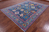 Blue Turkish Oushak Hand Knotted Wool Rug - 8' 0" X 10' 7" - Golden Nile