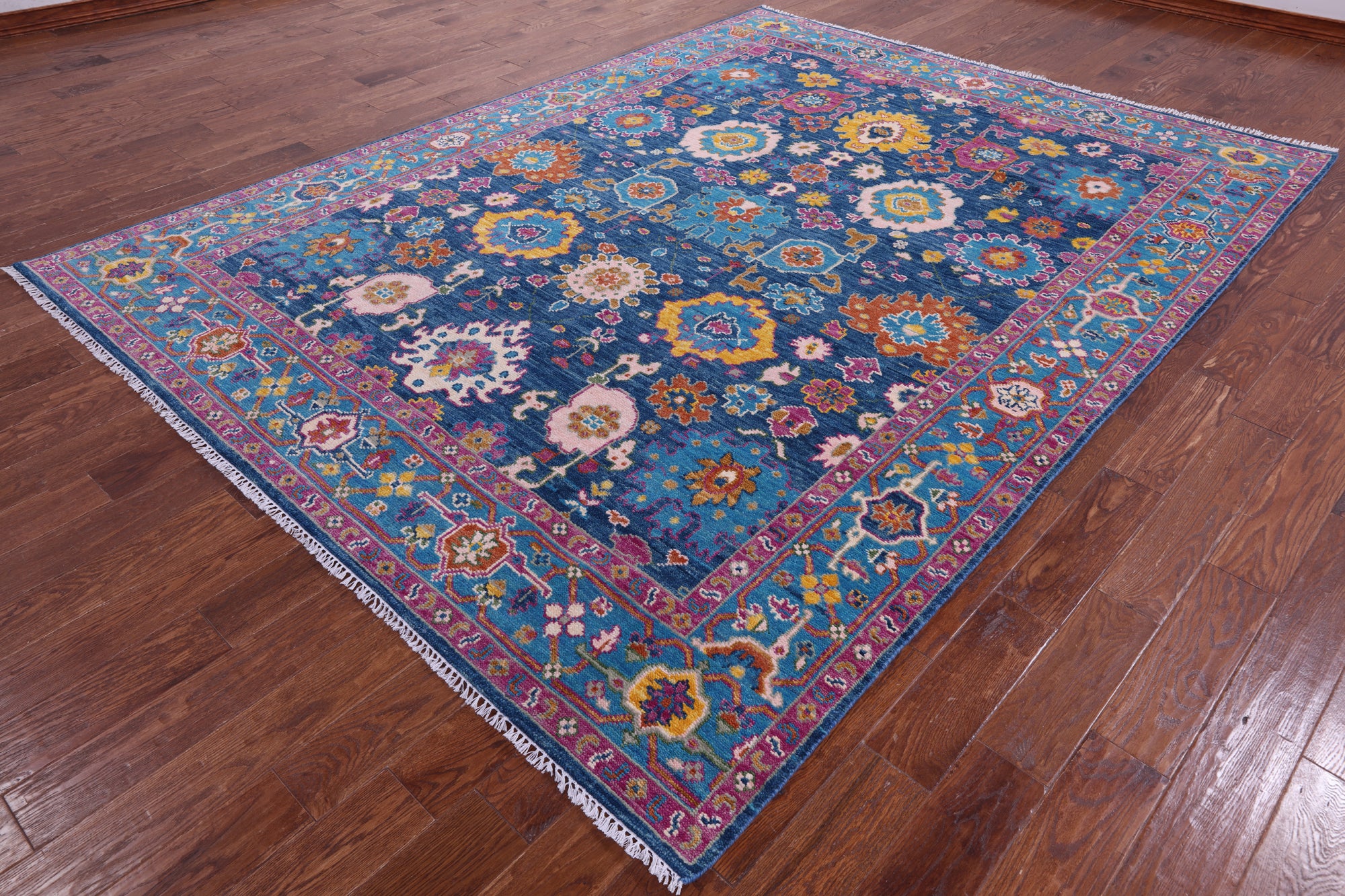 Blue Turkish Oushak Hand Knotted Wool Rug - 8' 0" X 10' 7" - Golden Nile