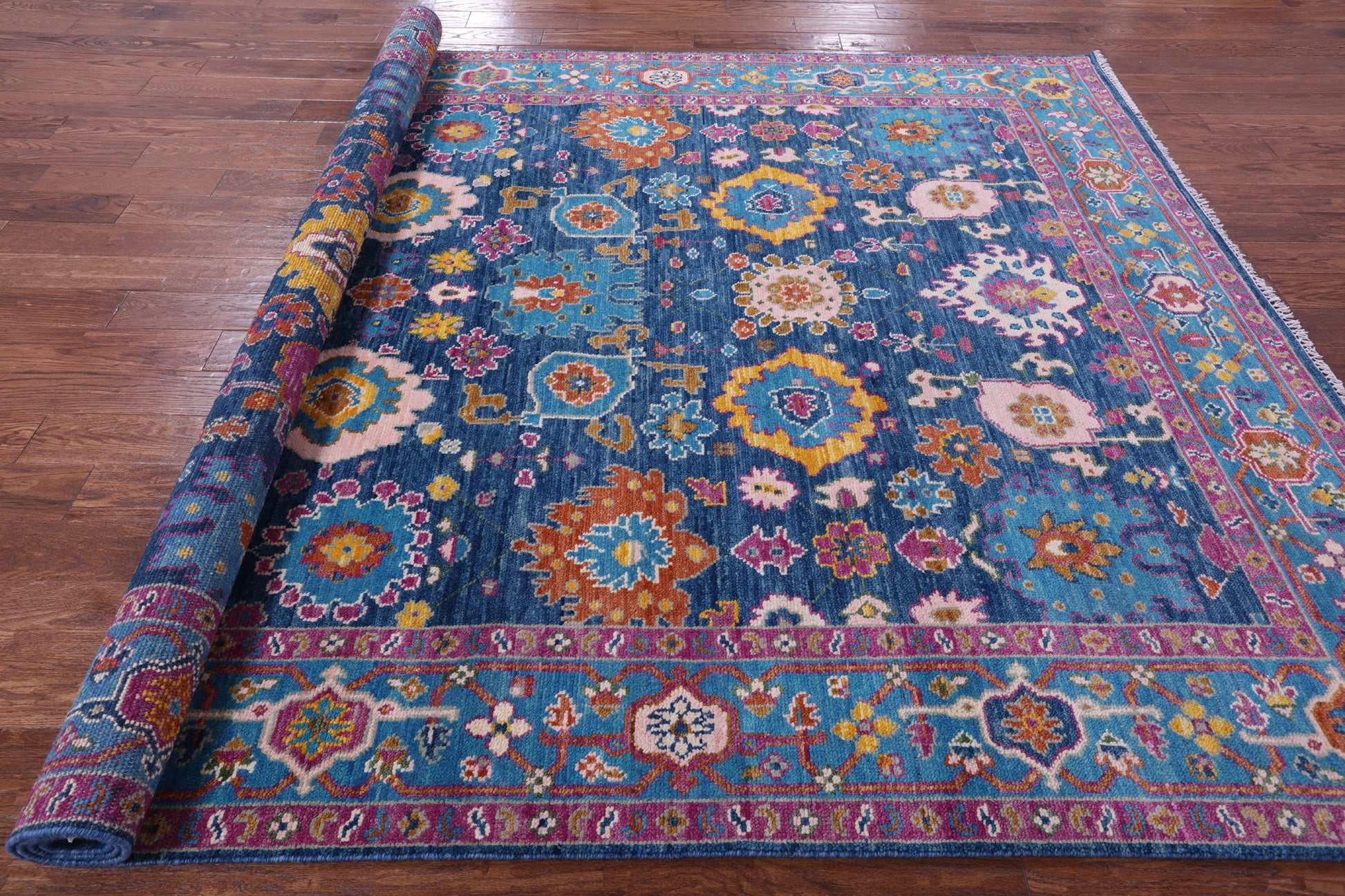 Blue Turkish Oushak Hand Knotted Wool Rug - 8' 0" X 10' 7" - Golden Nile