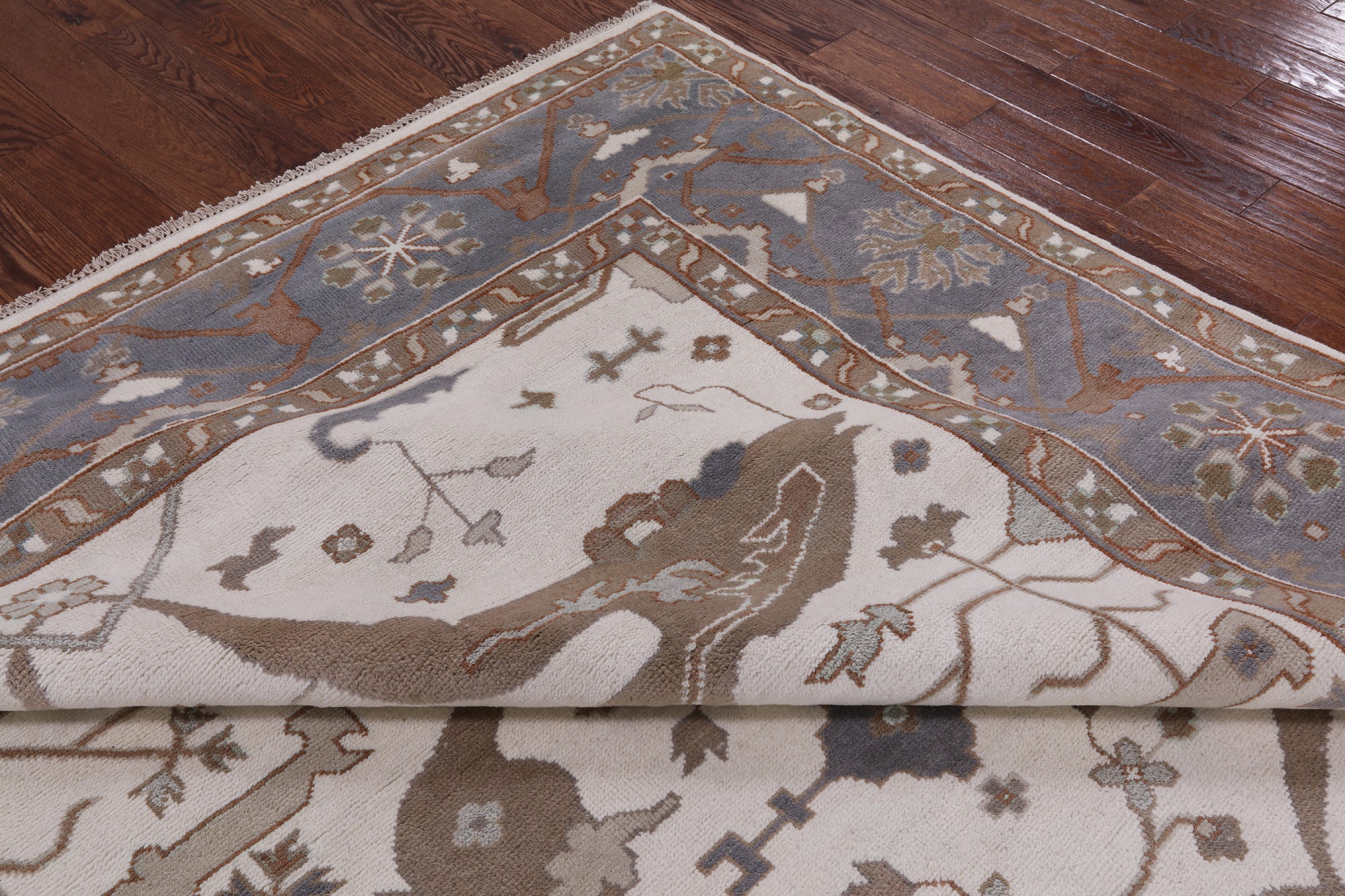 Ivory Turkish Oushak Hand Knotted Wool Area Rug - 9' 1" X 11' 11" - Golden Nile