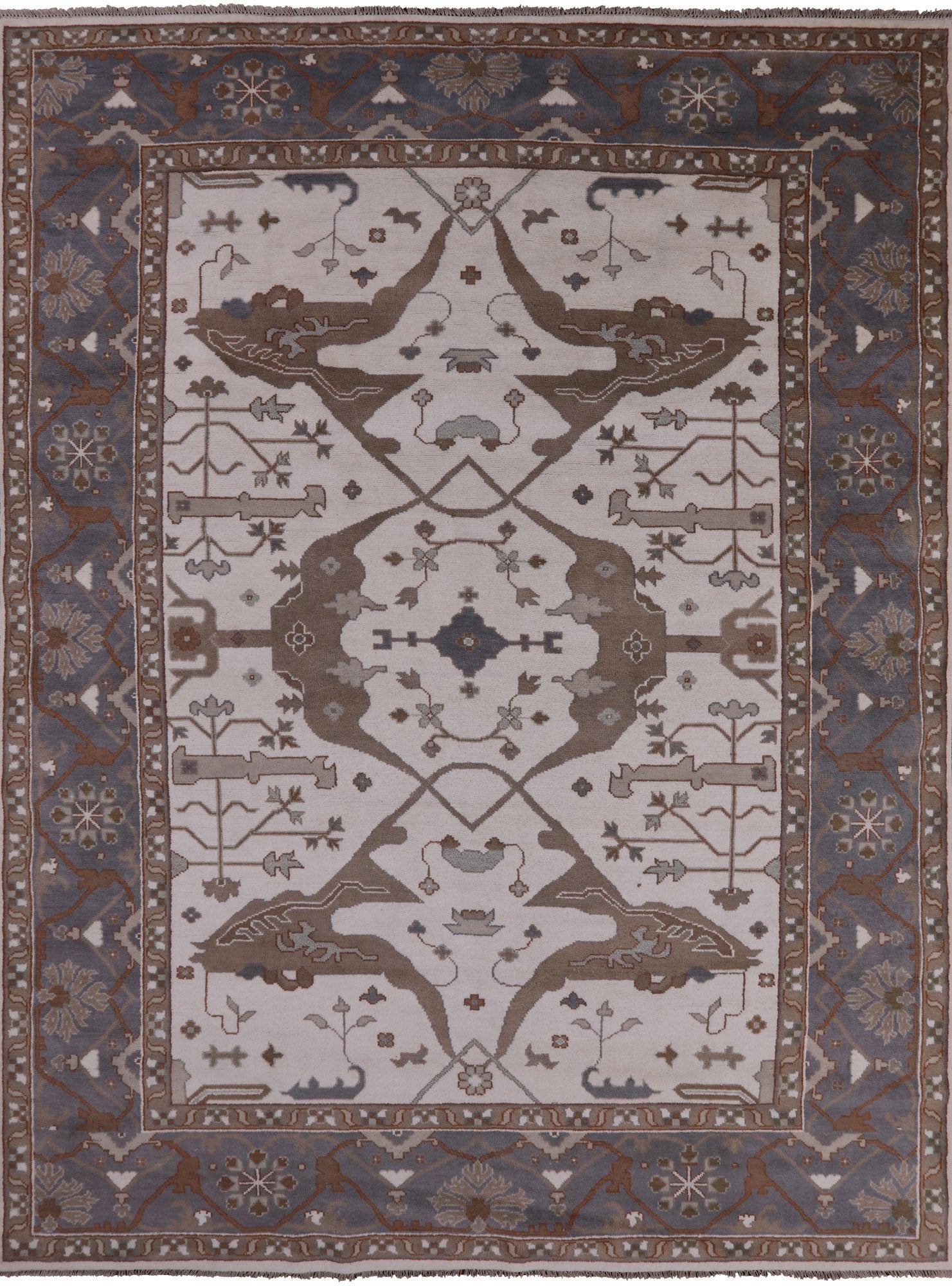 Ivory Turkish Oushak Hand Knotted Wool Area Rug - 9' 1" X 11' 11" - Golden Nile