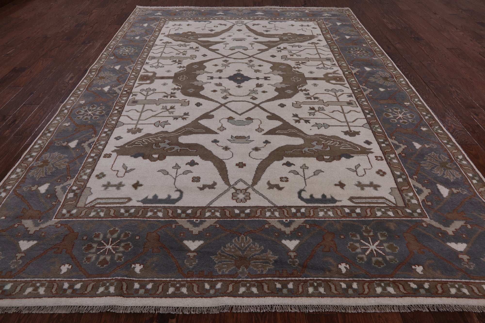 Ivory Turkish Oushak Hand Knotted Wool Area Rug - 9' 1" X 11' 11" - Golden Nile