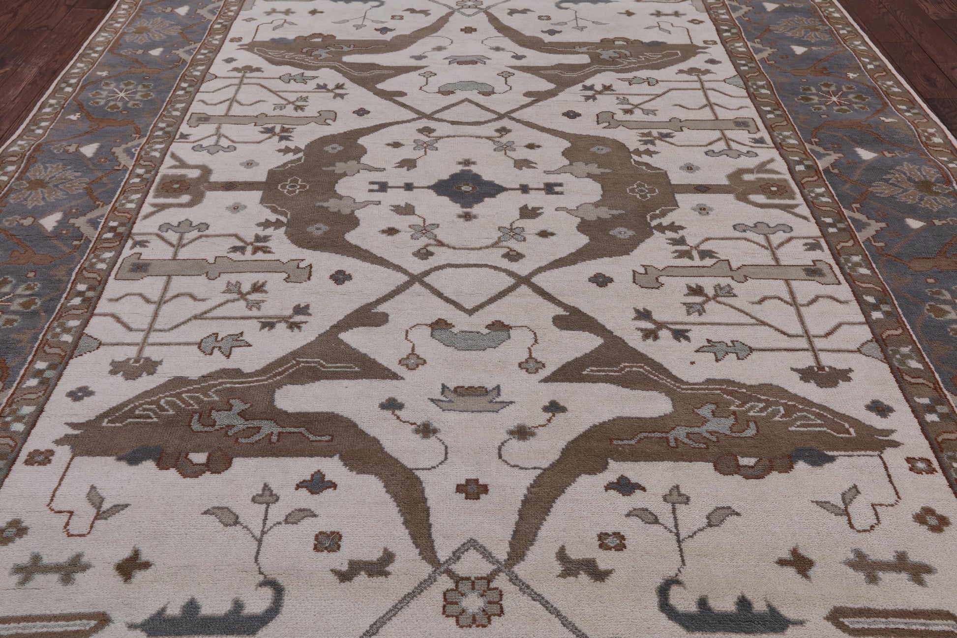 Ivory Turkish Oushak Hand Knotted Wool Area Rug - 9' 1" X 11' 11" - Golden Nile