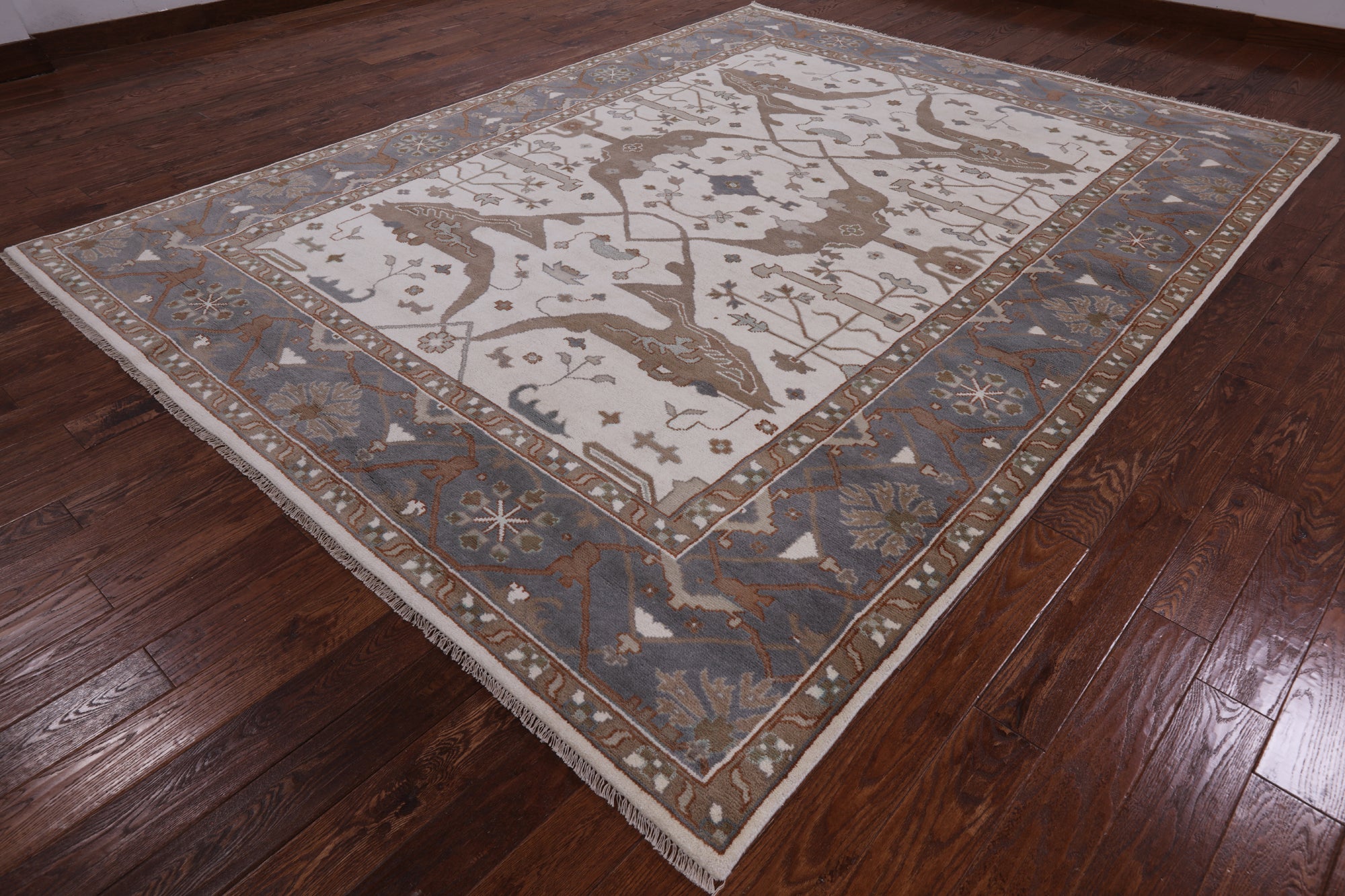 Ivory Turkish Oushak Hand Knotted Wool Area Rug - 9' 1" X 11' 11" - Golden Nile