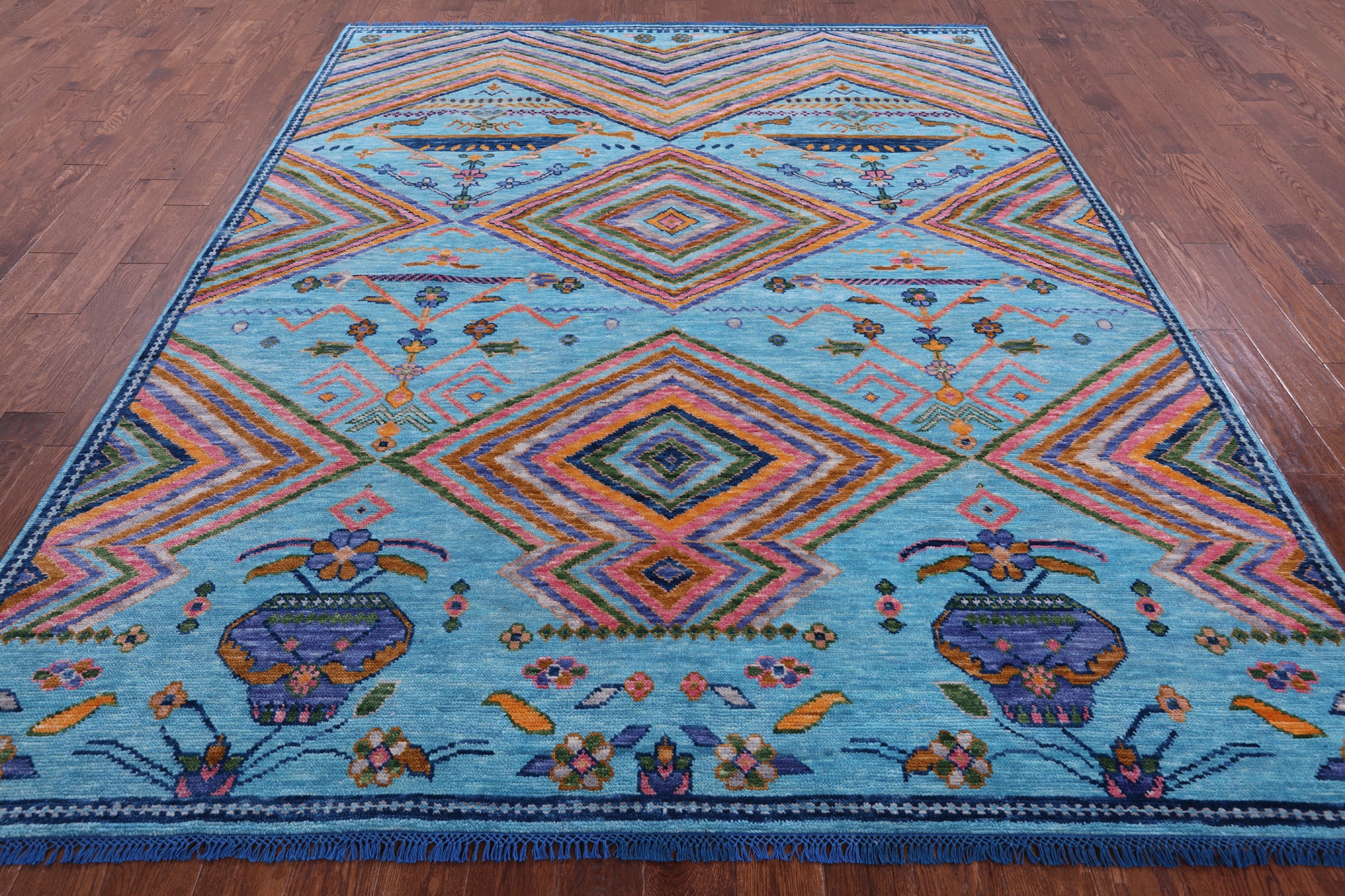 Blue Tribal Moroccan Handmade Wool Rug - 8' 1" X 10' 0" - Golden Nile
