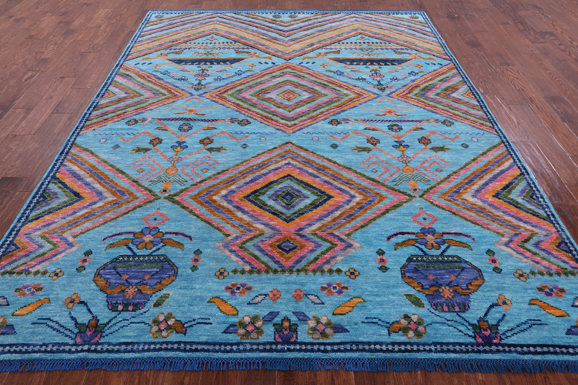Blue Tribal Moroccan Handmade Wool Rug - 8' 1" X 10' 0" - Golden Nile