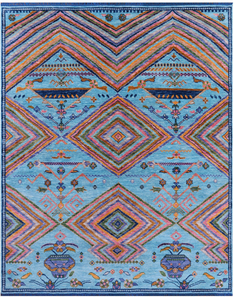Blue Tribal Moroccan Handmade Wool Rug - 8' 1" X 10' 0" - Golden Nile