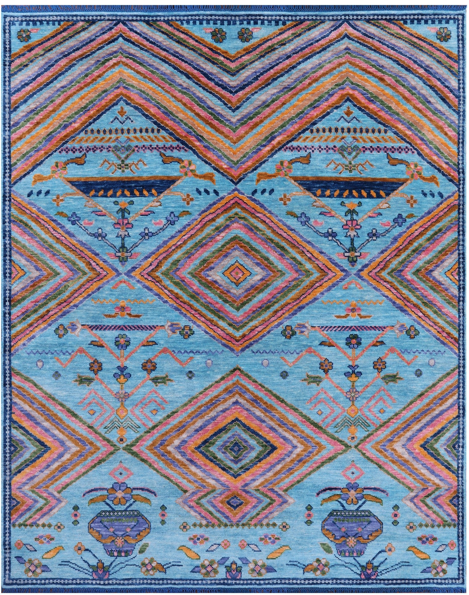 Blue Tribal Moroccan Handmade Wool Rug - 8' 1" X 10' 0" - Golden Nile