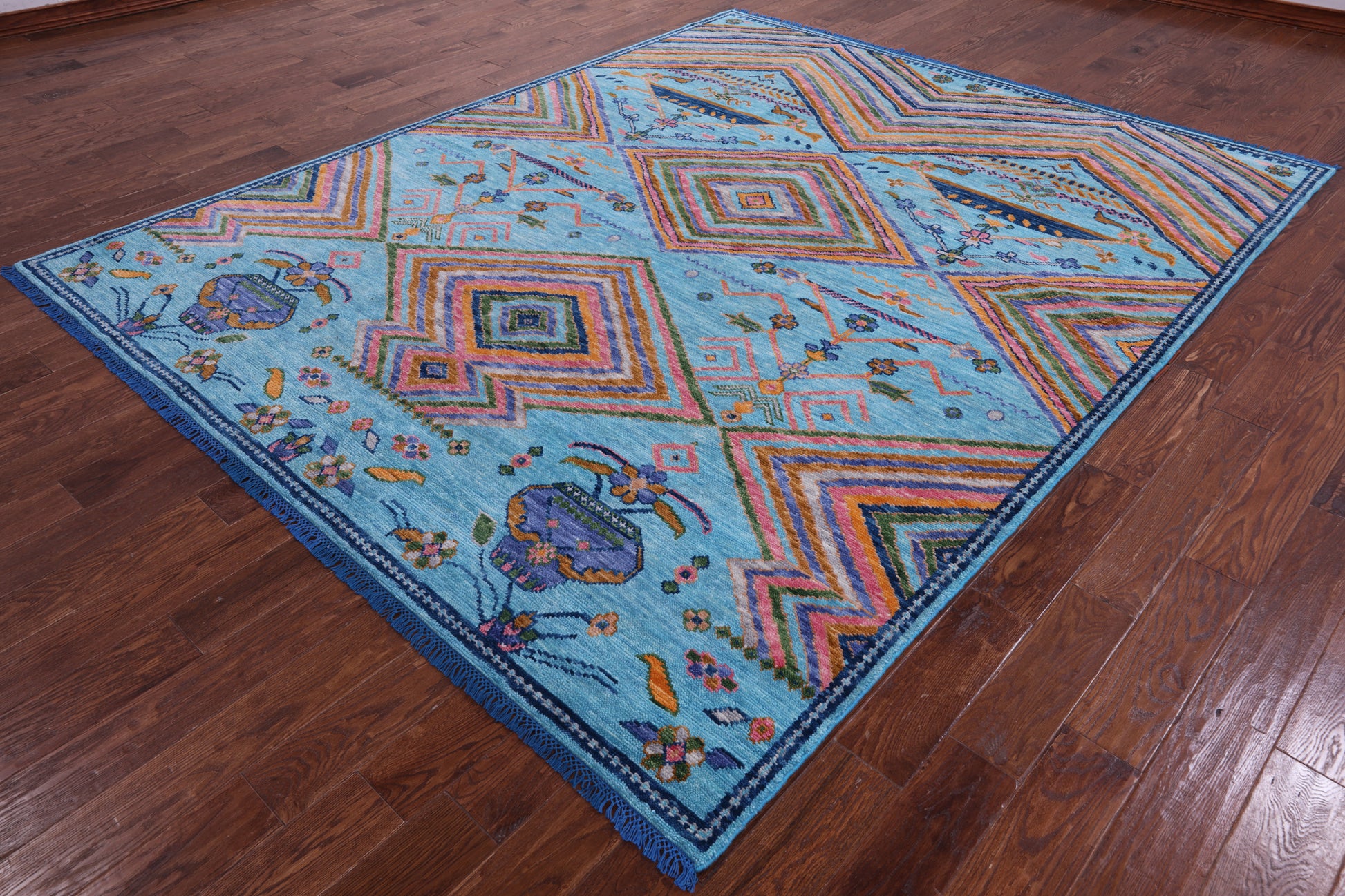 Blue Tribal Moroccan Handmade Wool Rug - 8' 1" X 10' 0" - Golden Nile