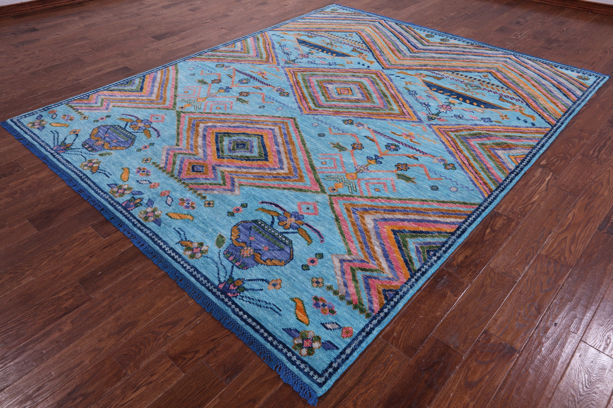 Blue Tribal Moroccan Handmade Wool Rug - 8' 1" X 10' 0" - Golden Nile