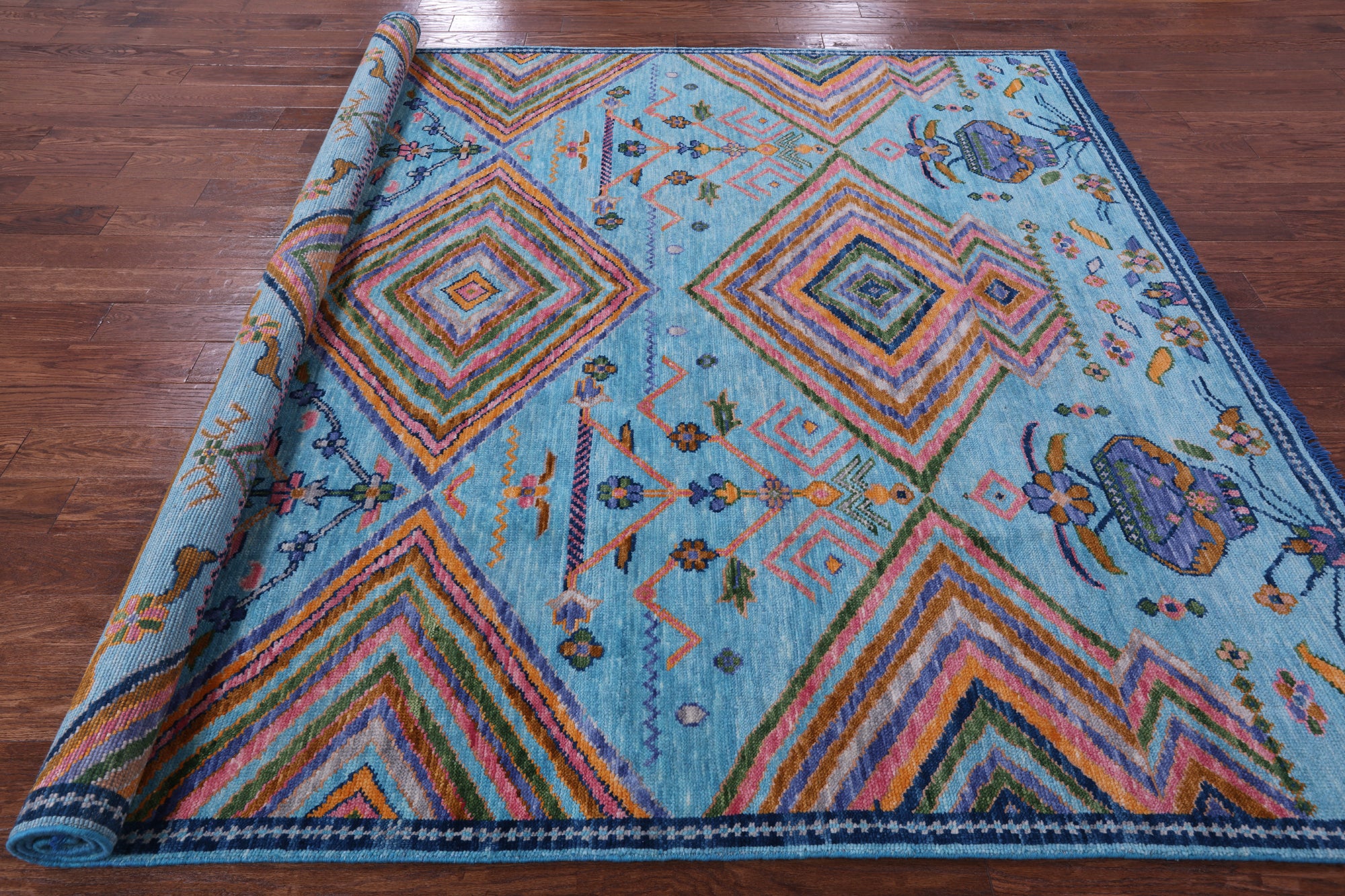 Blue Tribal Moroccan Handmade Wool Rug - 8' 1" X 10' 0" - Golden Nile