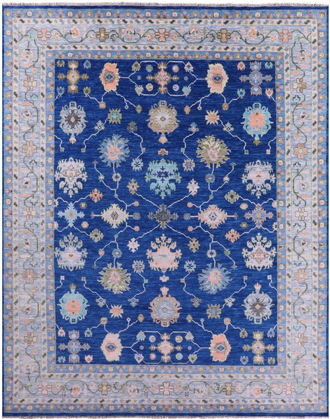 Blue Turkish Oushak Hand Knotted Wool Rug - 12' 0" X 15' 2" - Golden Nile