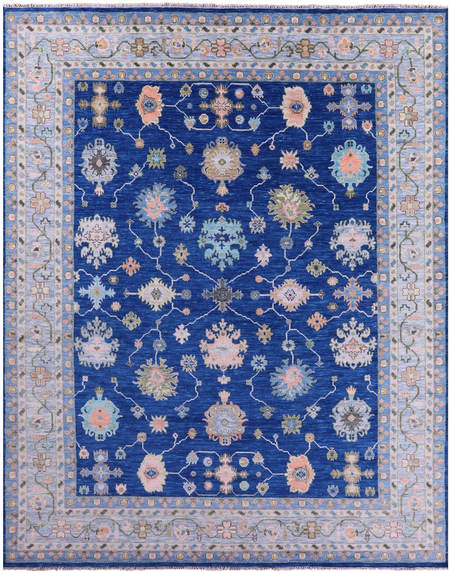 Blue Turkish Oushak Hand Knotted Wool Rug - 12' 0" X 15' 2" - Golden Nile