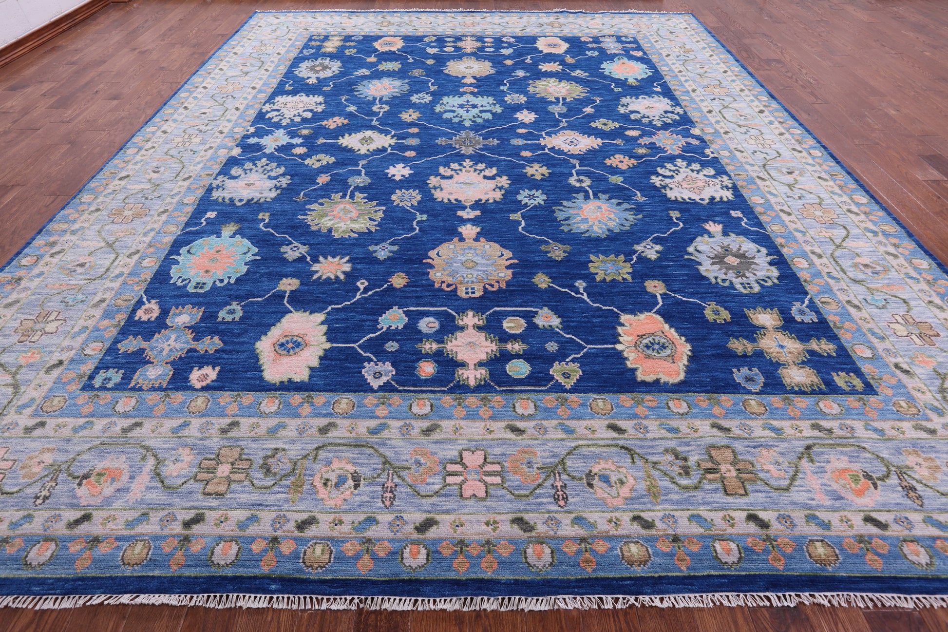 Blue Turkish Oushak Hand Knotted Wool Rug - 12' 0" X 15' 2" - Golden Nile