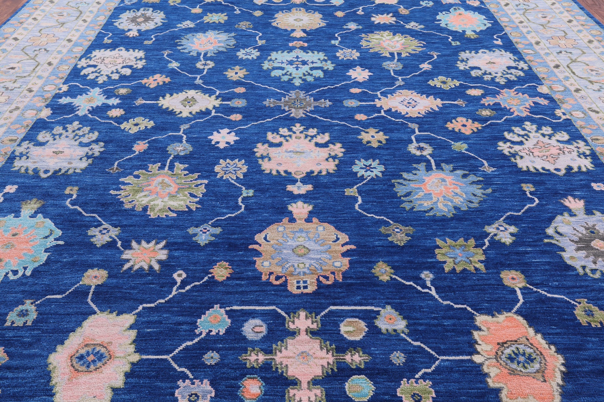Blue Turkish Oushak Hand Knotted Wool Rug - 12' 0" X 15' 2" - Golden Nile