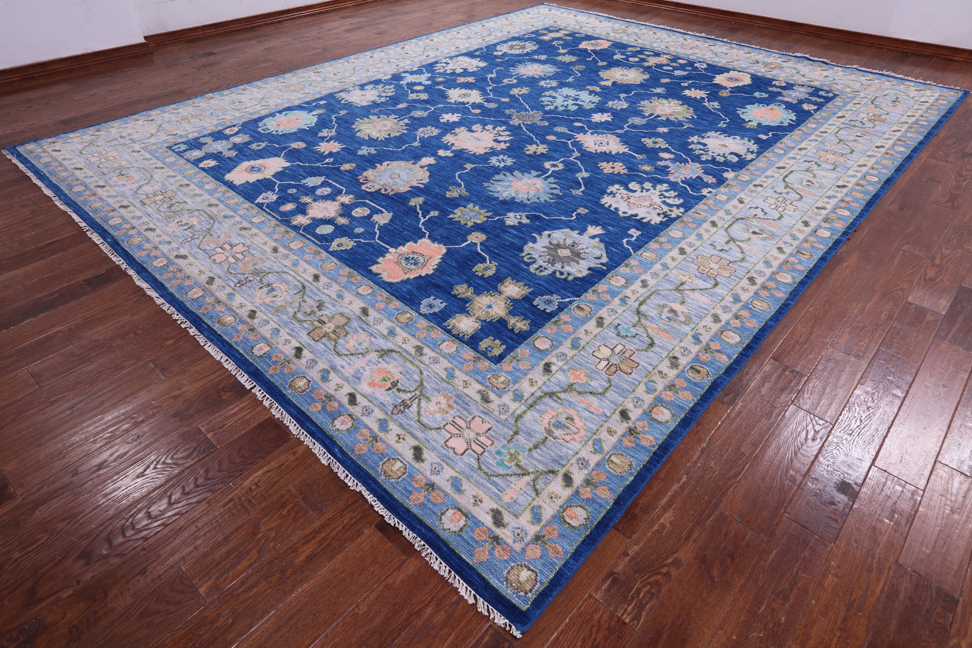 Blue Turkish Oushak Hand Knotted Wool Rug - 12' 0" X 15' 2" - Golden Nile