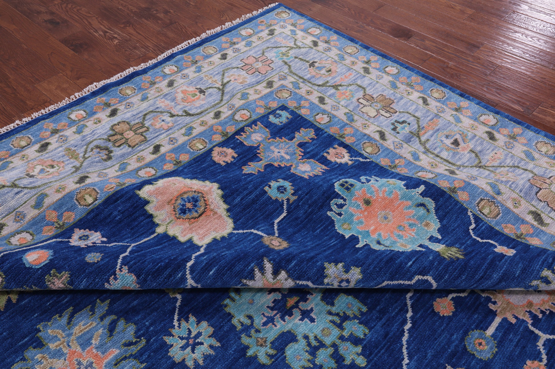 Blue Turkish Oushak Hand Knotted Wool Rug - 12' 0" X 15' 2" - Golden Nile
