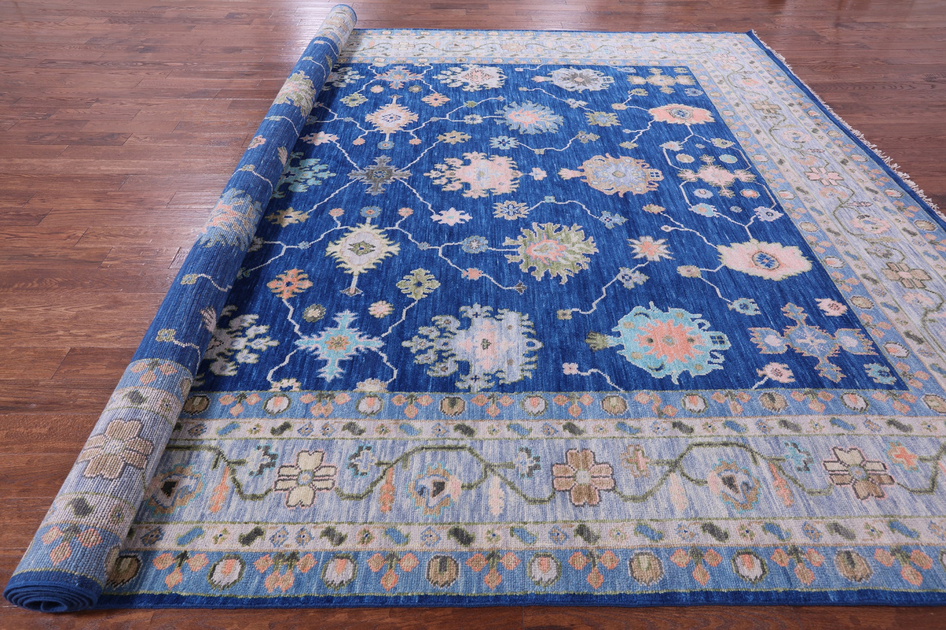 Blue Turkish Oushak Hand Knotted Wool Rug - 12' 0" X 15' 2" - Golden Nile