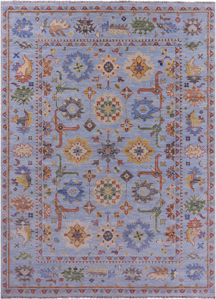 Blue Turkish Oushak Hand Knotted Wool Rug - 9' 0" X 12' 3" - Golden Nile