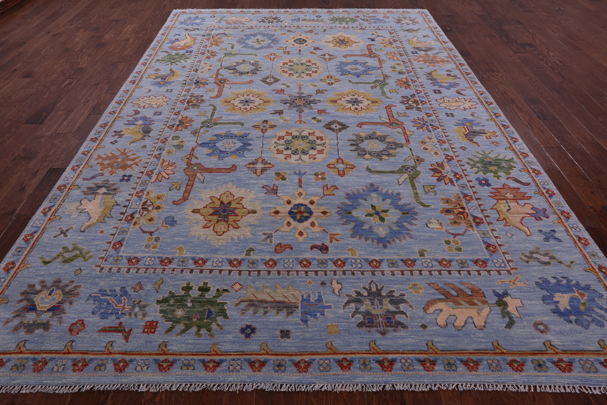 Blue Turkish Oushak Hand Knotted Wool Rug - 9' 0" X 12' 3" - Golden Nile