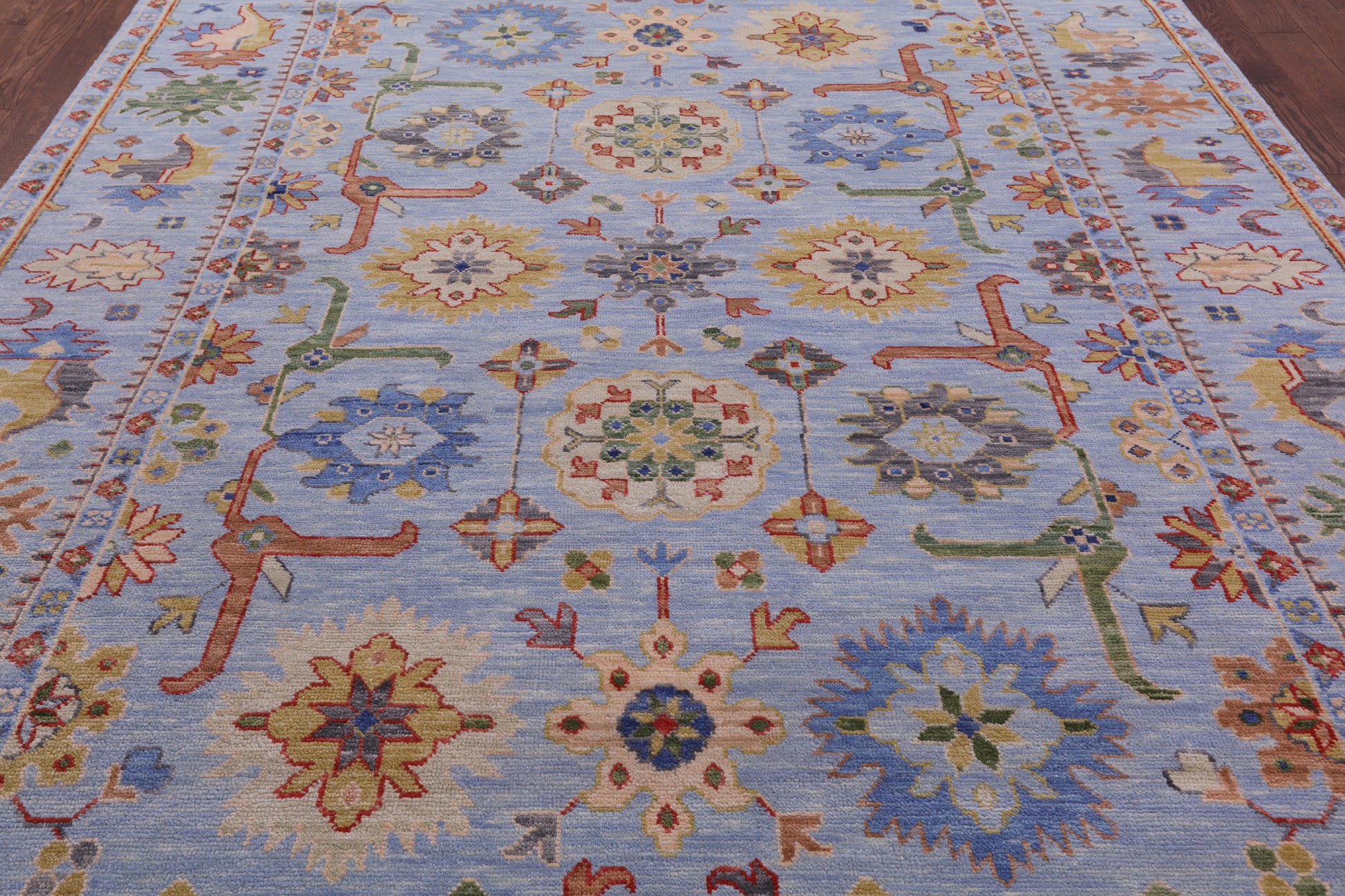 Blue Turkish Oushak Hand Knotted Wool Rug - 9' 0" X 12' 3" - Golden Nile