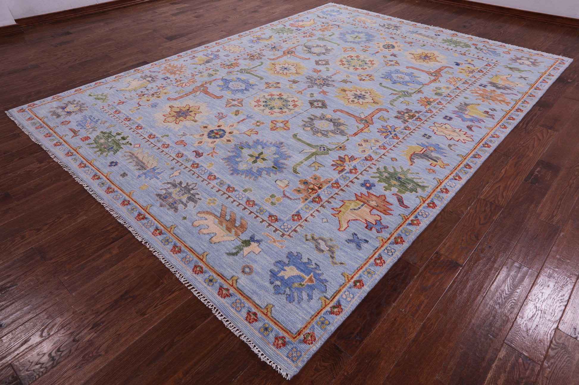 Blue Turkish Oushak Hand Knotted Wool Rug - 9' 0" X 12' 3" - Golden Nile