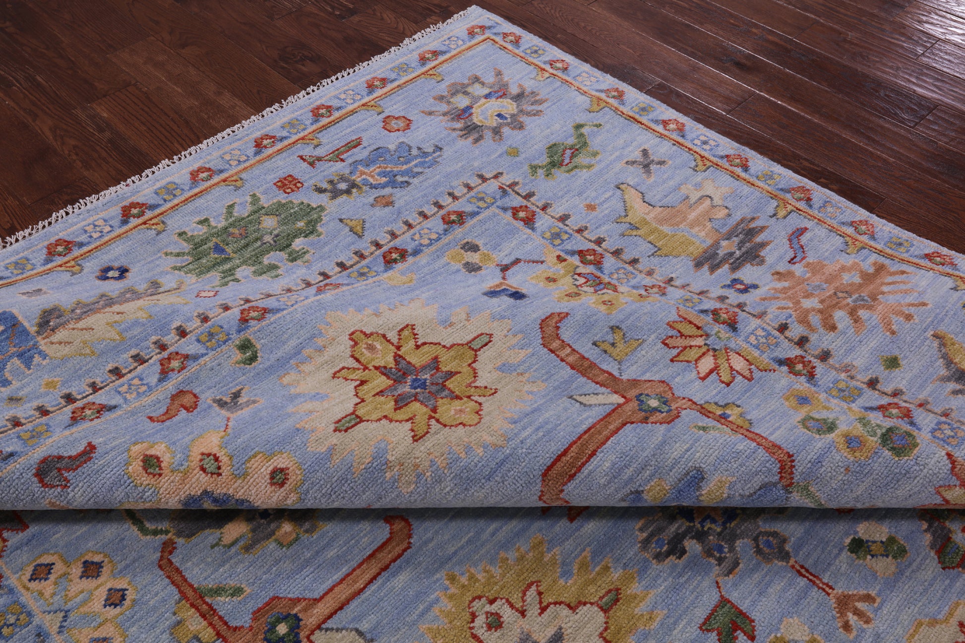 Blue Turkish Oushak Hand Knotted Wool Rug - 9' 0" X 12' 3" - Golden Nile
