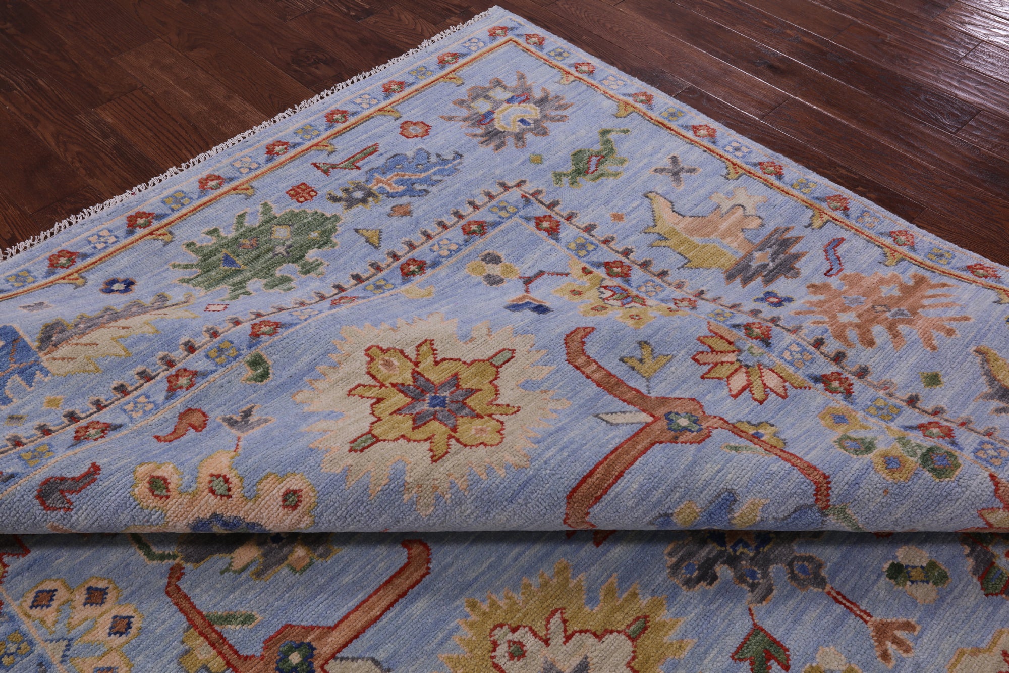Blue Turkish Oushak Hand Knotted Wool Rug - 9' 0" X 12' 3" - Golden Nile