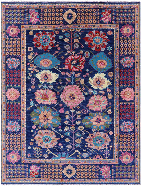 Blue Turkish Oushak Hand Knotted Wool Rug - 9' 2" X 11' 10" - Golden Nile