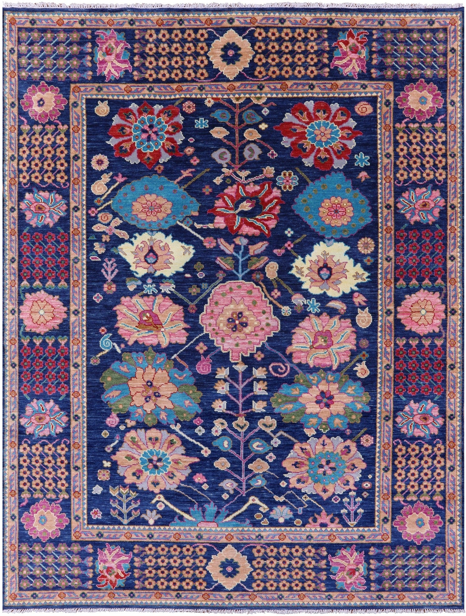 Blue Turkish Oushak Hand Knotted Wool Rug - 9' 2" X 11' 10" - Golden Nile