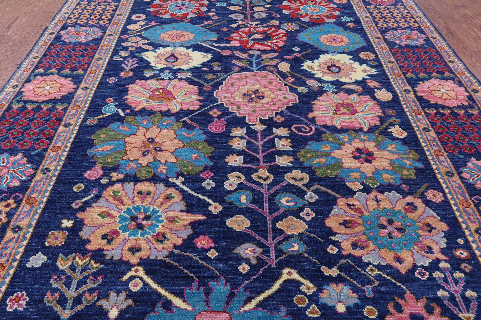 Blue Turkish Oushak Hand Knotted Wool Rug - 9' 2" X 11' 10" - Golden Nile