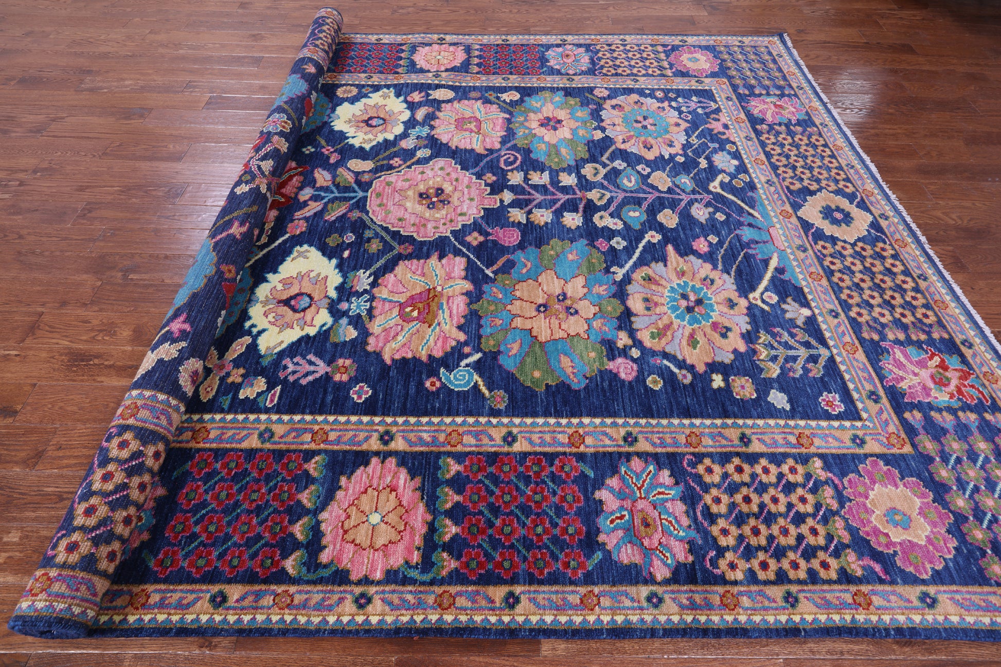 Blue Turkish Oushak Hand Knotted Wool Rug - 9' 2" X 11' 10" - Golden Nile