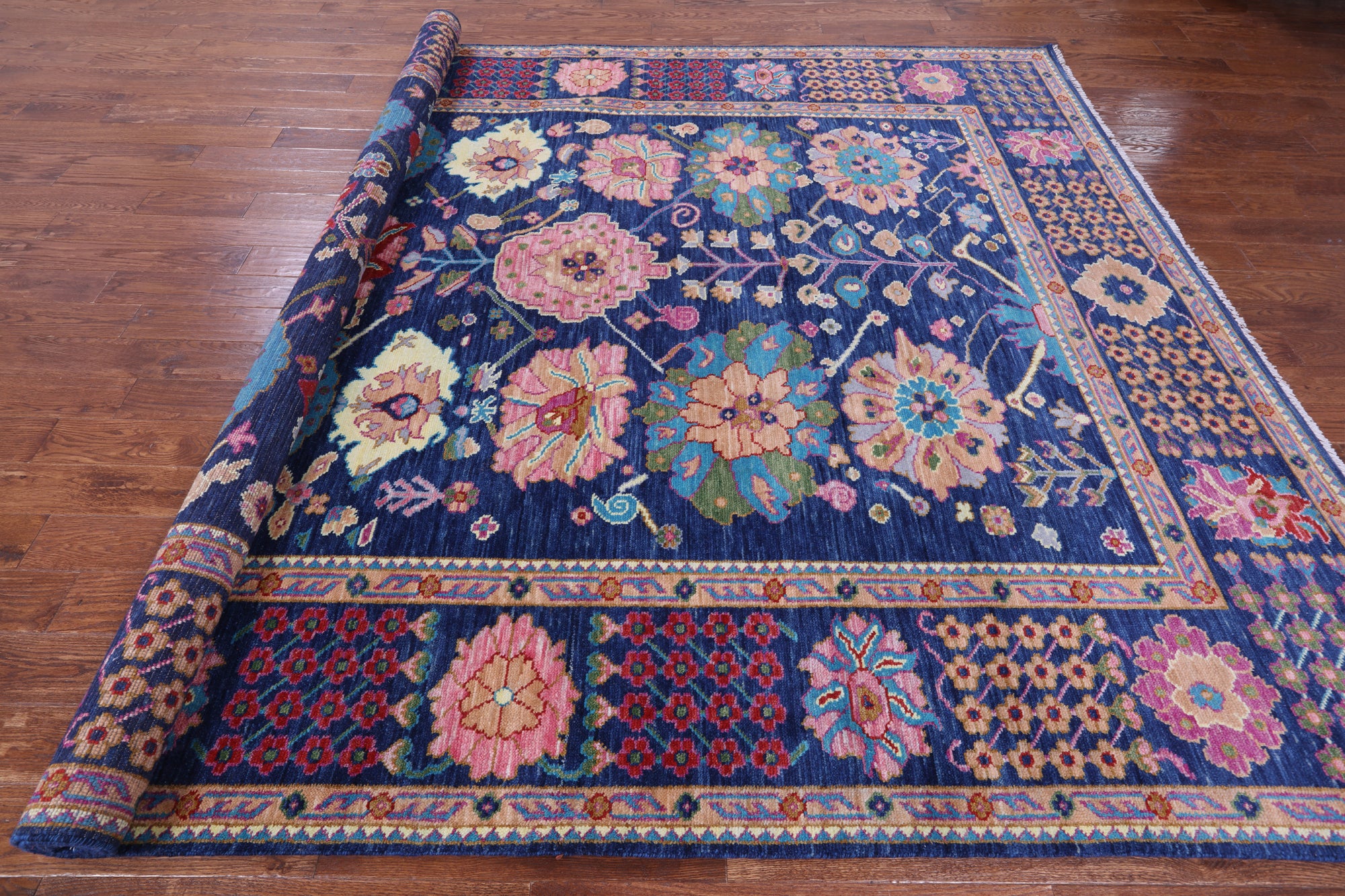 Blue Turkish Oushak Hand Knotted Wool Rug - 9' 2" X 11' 10" - Golden Nile