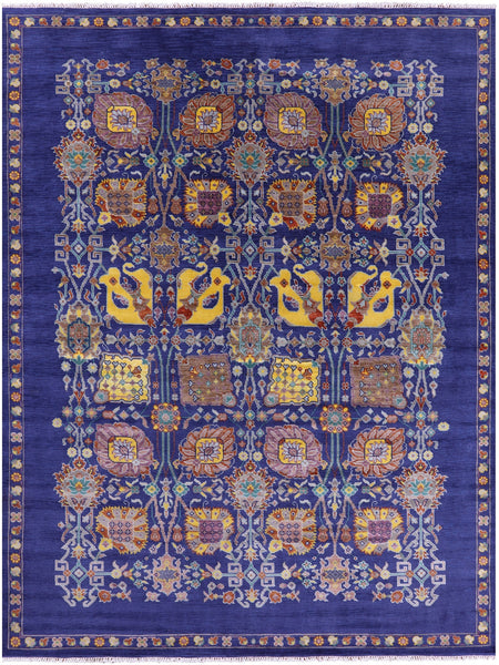 Blue Persian Tabriz Hand Knotted Wool Rug - 9' 3" X 12' 3" - Golden Nile