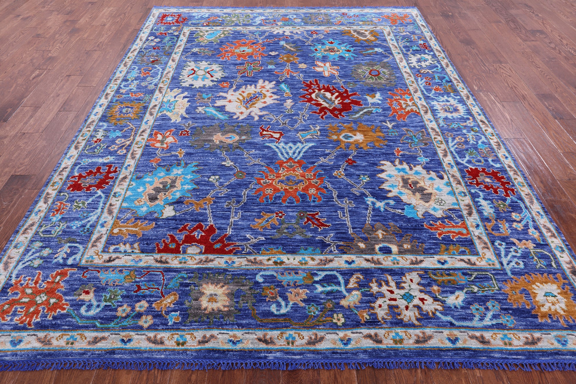 Blue Turkish Oushak Hand Knotted Wool Rug - 8' 1" X 10' 1" - Golden Nile