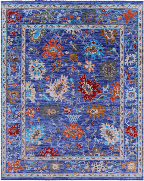 Blue Turkish Oushak Hand Knotted Wool Rug - 8' 1" X 10' 1" - Golden Nile