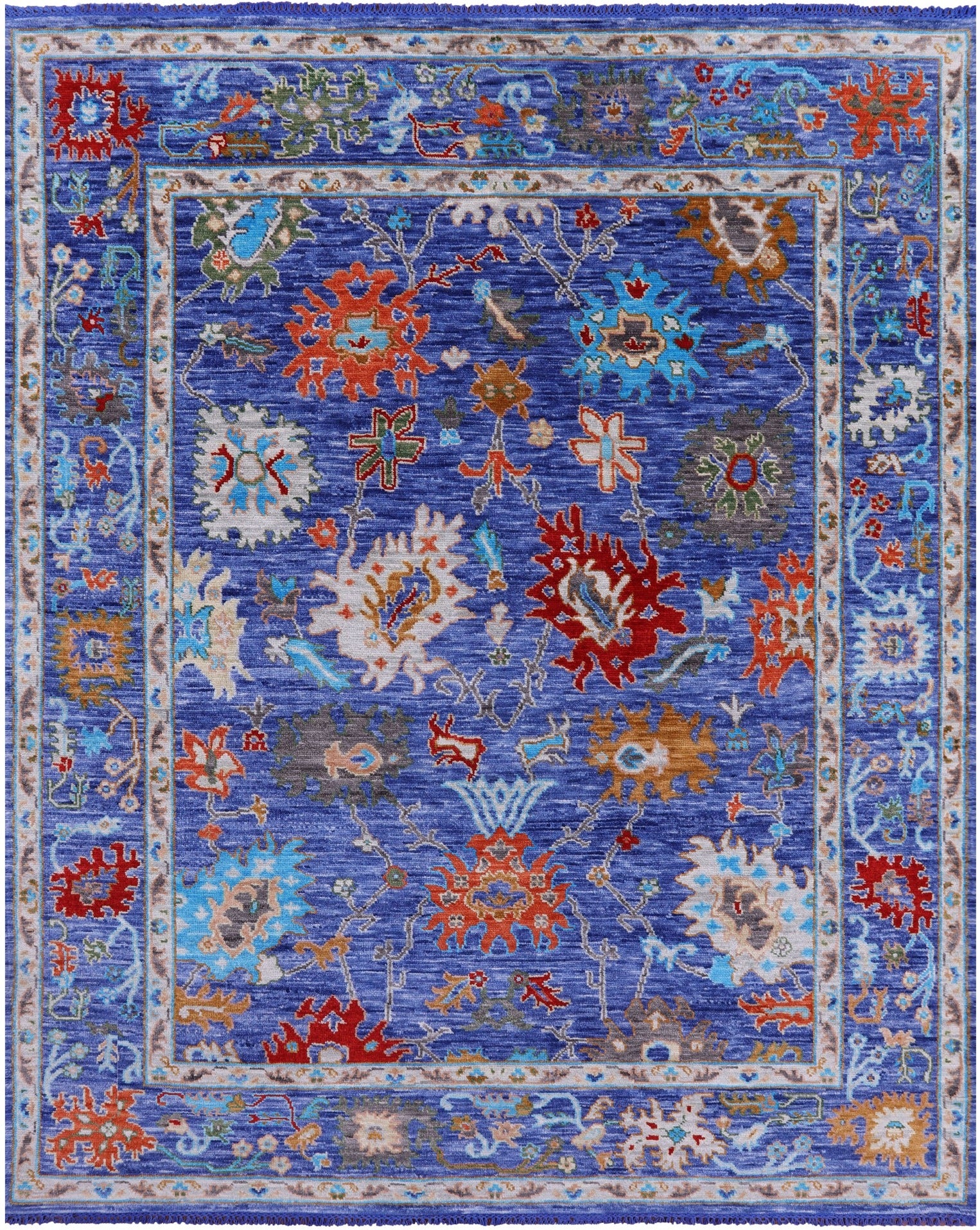 Blue Turkish Oushak Hand Knotted Wool Rug - 8' 1" X 10' 1" - Golden Nile