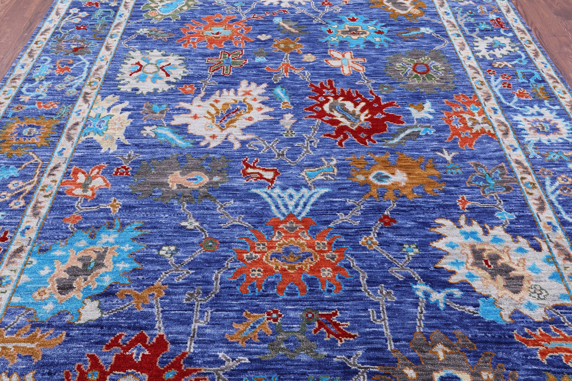 Blue Turkish Oushak Hand Knotted Wool Rug - 8' 1" X 10' 1" - Golden Nile