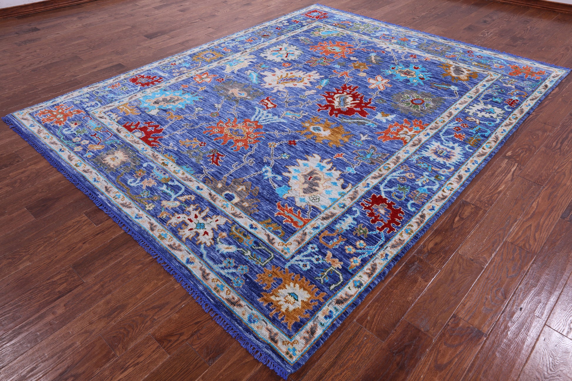 Blue Turkish Oushak Hand Knotted Wool Rug - 8' 1" X 10' 1" - Golden Nile