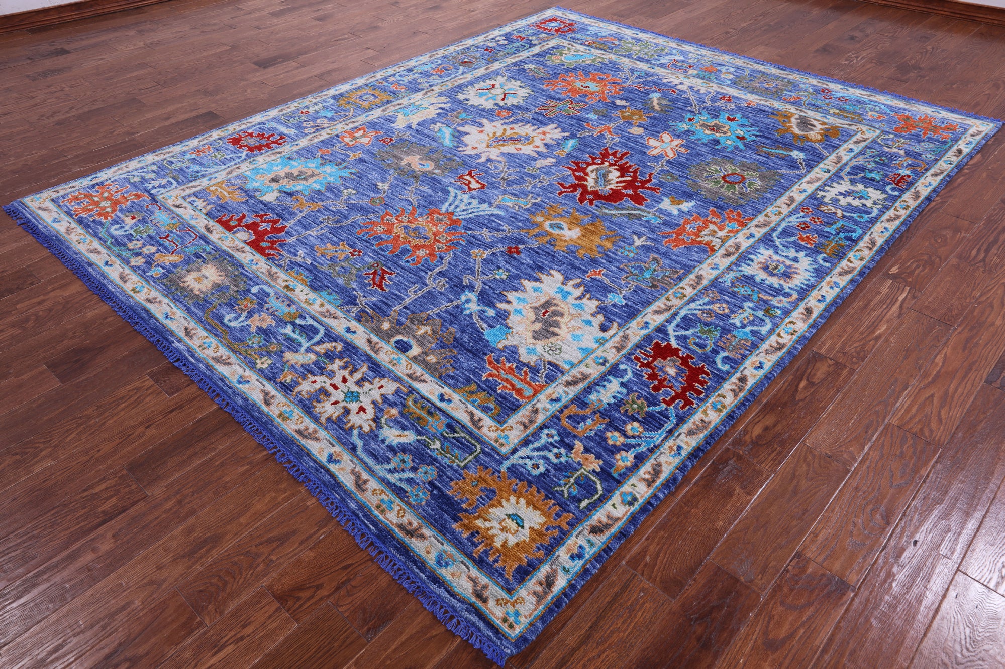 Blue Turkish Oushak Hand Knotted Wool Rug - 8' 1" X 10' 1" - Golden Nile