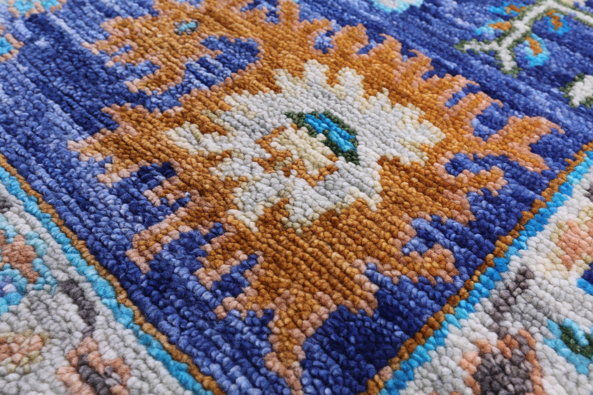 Blue Turkish Oushak Hand Knotted Wool Rug - 8' 1" X 10' 1" - Golden Nile