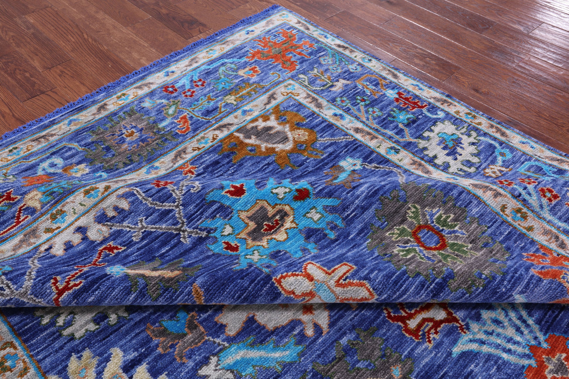Blue Turkish Oushak Hand Knotted Wool Rug - 8' 1" X 10' 1" - Golden Nile