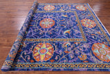 Blue William Morris Hand Knotted Wool Rug - 8' 0" X 10' 3" - Golden Nile