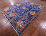 Blue William Morris Hand Knotted Wool Rug - 8' 0" X 10' 3" - Golden Nile